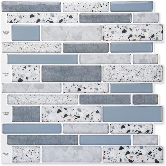 10 Pieces, Adhesive Wall Tiles, Vinyl Kitchen Backsplash, Marble Wall Stickers, Blue, 30X30Cm