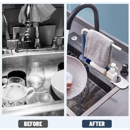 Sink Rack, Kitchen Sink Sponge Holder Telescopic Sink Storage Rack Freely Large Capacity Pp Expandable Sink Organizer