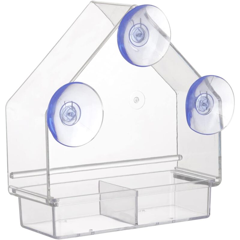 Clear Bird Feeder With Super Strong Suction Cups Removable Tray Refillable Weatherproof