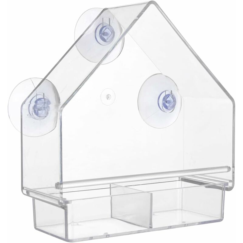 Clear Bird Feeder With Super Strong Suction Cups Removable Tray Refillable Weatherproof