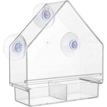 Clear Bird Feeder With Super Strong Suction Cups Removable Tray Refillable Weatherproof