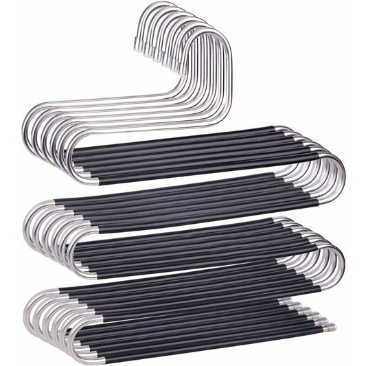 6 Pack Shaped Stainless Steel Non-Slip Pants Hangers For Jeans Scarf Trousers - Black