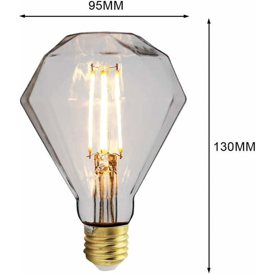 LED Bulbs Vintage Bulb 4W Diamond Edison Bulb G95 220/240V E27 Specialty Decorative Bulb (Transparent) [Energy Class D]