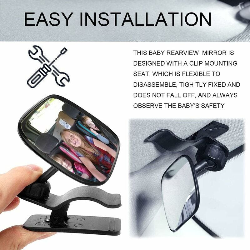 Baby Car Mirror, 360° ROtation Car Rear View Mirror, Baby Rear View Mirror With Clip, Baby Monitor For Wide View, Back