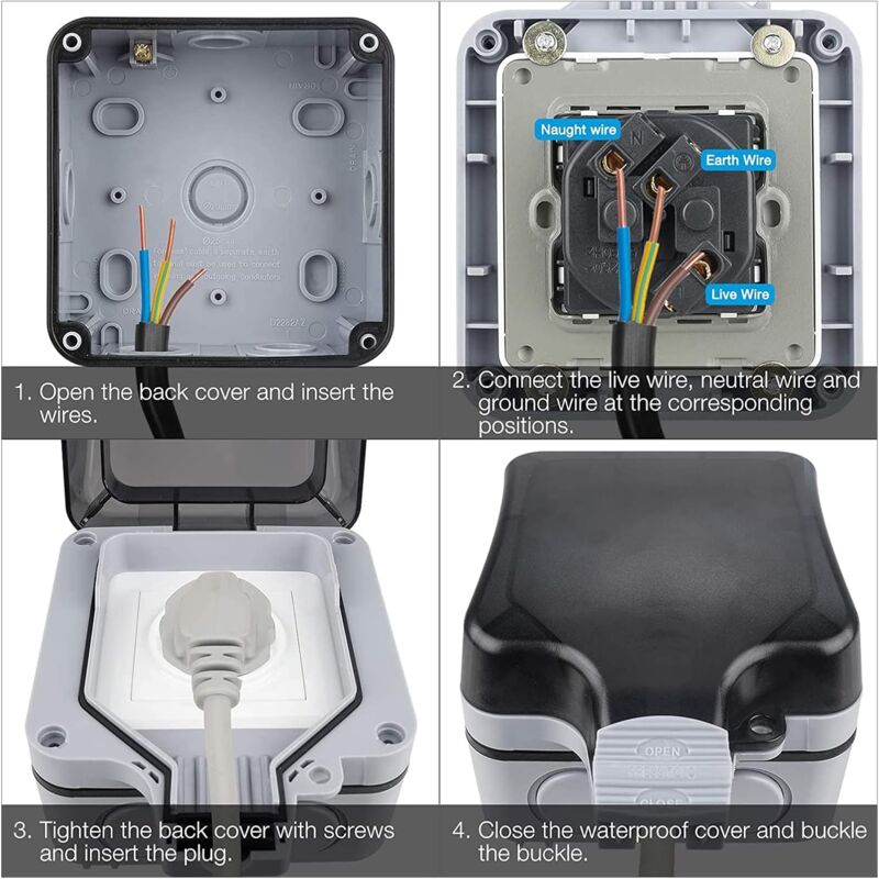Waterproof Outdoor Wall Socket, Ip66 Weatherproof Outdoor Socket For Kitchen, Bathroom, Garage, Pool And Garden
