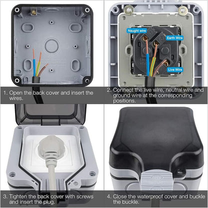 Waterproof Outdoor Wall Socket, Ip66 Weatherproof Outdoor Socket For Kitchen, Bathroom, Garage, Pool And Garden