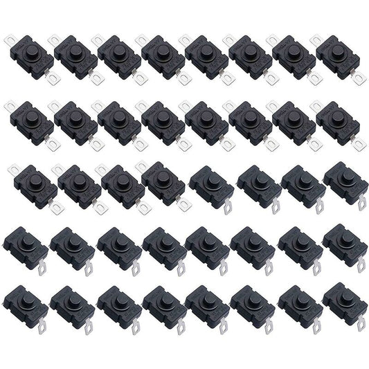 40 pcs Self-Locking Push Button Switch, Kan-28 Mini Flashlight Switch (20 pcs Flat Pin With Hole + 20 pcs Bent Pin With