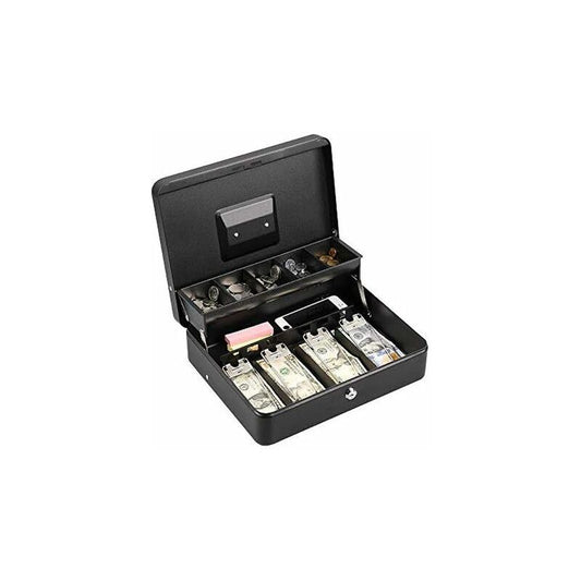Lockable Metal Money Box Cash, Coin & Security Box Large Cash Box With Lock - New Metal Money Box - Black