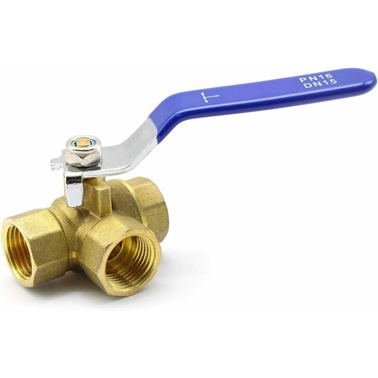 3-Way Valve, 1/2" Brass Ball Valve, With Stainless Steel Handle For Swimming Pool As Faucet Or Distributor (Dn15)