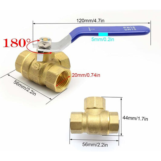 3-Way Valve, 1/2" Brass Ball Valve, With Stainless Steel Handle For Swimming Pool As Faucet Or Distributor (Dn15)