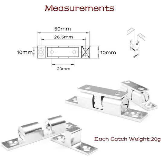 Door Catches 4 Pieces, Metal Ball ROller, Stainless Steel Cabinet Door Catch-Silver