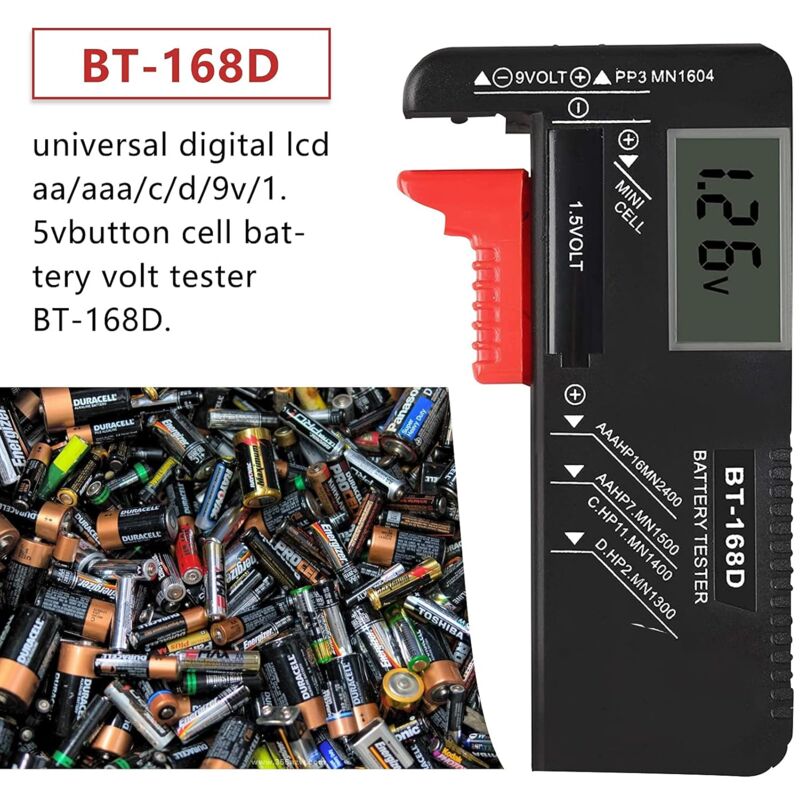 Digital Battery Tester, Universal Battery Tester, Battery Tester, For Aa, Aaa, C, D, Pp3, 9V, 1.5V, Button Cell
