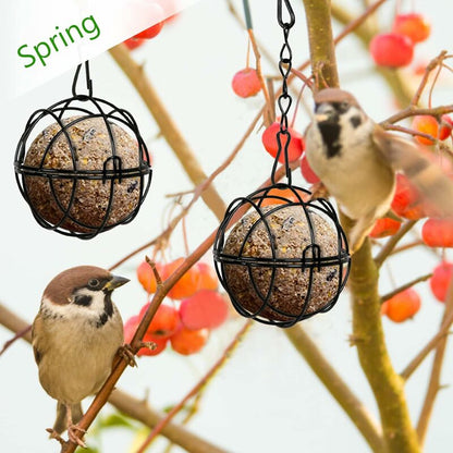 4 pcs Hanging Bird Feeders Metal Bird Fat Ball Holder Indoor Outdoor Black 7Cm Diameter Food Dispenser With 4 S-Shaped