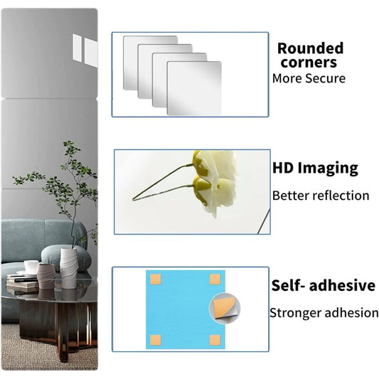 4 Pieces Mirror Sticker, 20 X 20 Cm Acrylic Adhesive Mirror Door, Square Wall Sticky Mirror Flexible Decorative Mirror