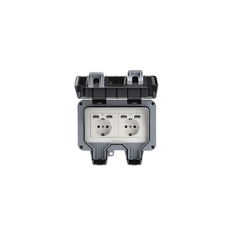 Outdoor Double Wall Socket With Usb Waterproof Heavy Duty Electrical Outlet With Wall Box (Double)