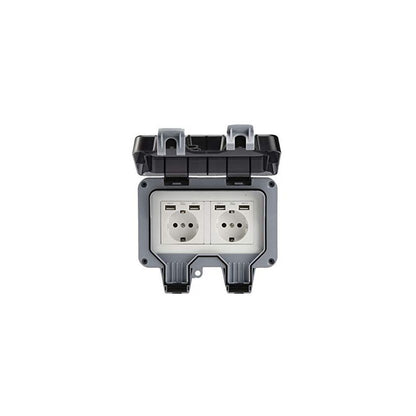 Outdoor Double Wall Socket With Usb Waterproof Heavy Duty Electrical Outlet With Wall Box (Double)