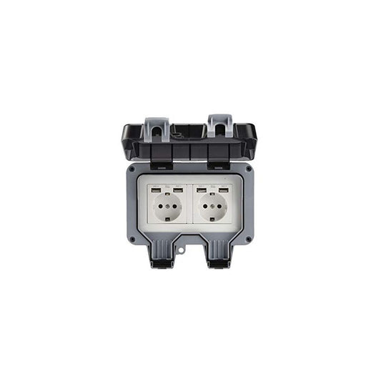 Outdoor Double Wall Socket With Usb Waterproof Heavy Duty Electrical Outlet With Wall Box (Double)