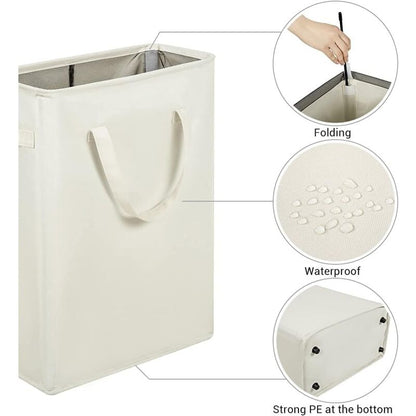 Long Foldable Laundry Basket With Handles 45L Beige
