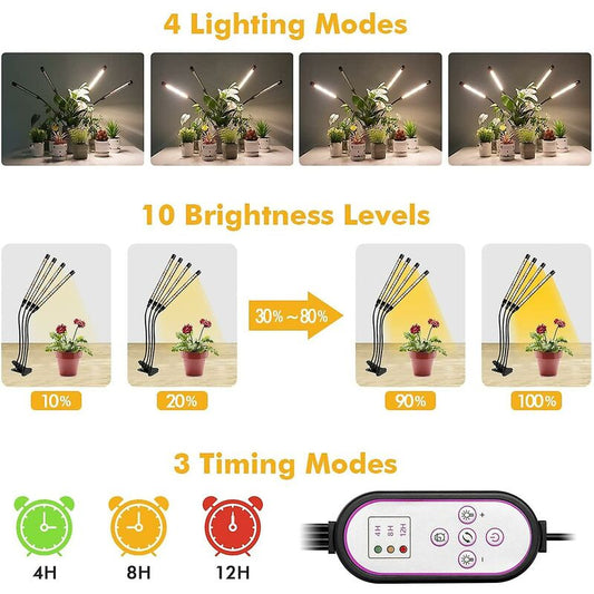 Plant Grow Light, 2020 New 80 LEDs 4 Heads Grow Lamp, Auto Timing - On/Off LED Grow Light For Seedlings, Succulents,