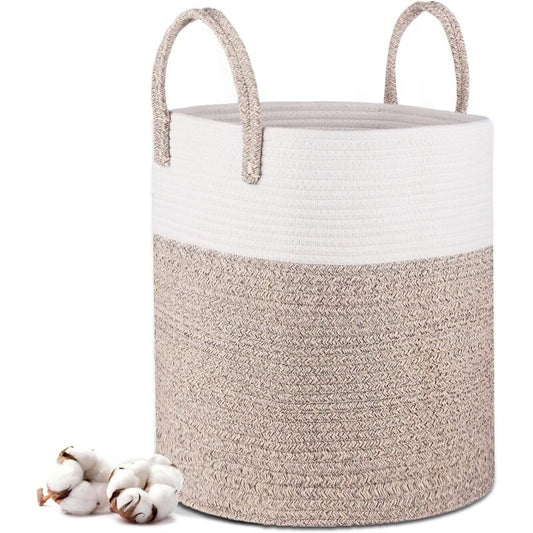 Laundry Basket - 40 X 35 Cm Foldable Storage Baskets - Cotton ROpe Laundry Basket With Handles - Toy Storage Basket -
