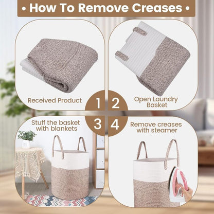 Laundry Basket - 40 X 35 Cm Foldable Storage Baskets - Cotton ROpe Laundry Basket With Handles - Toy Storage Basket -