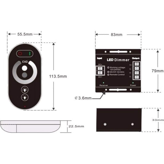 12V Wireless LED Touch LED Dimmer Switch - 12V Dc With Remote Control For All Dc Dimmable LED Lamps - 18A Wireless