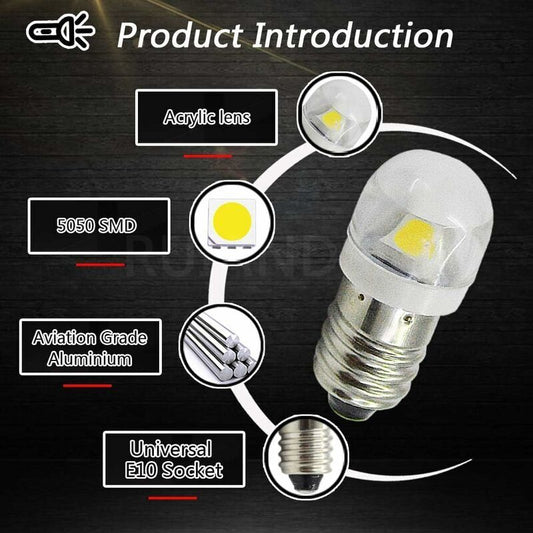 4 pcs 3V 0.2W E10 LED Bulb 5050 1Smd White 3000K LED Replacement Bulb Upgrade For Headlights Flashlights Torch Lights