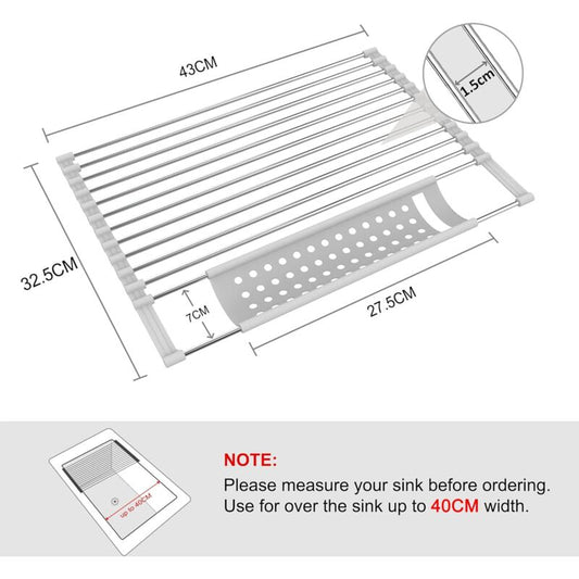 Stainless Steel Kitchen Dish Drainer Rack Foldable And Removable Stainless Steel ROller Drying Rack For Sink Draining
