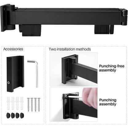3 Tier Extendable Wall Mounted Clothes Drying Rack For Balcony And Bathroom Black Foldable Wall Mounted