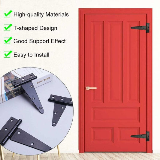 6 pcs Black T-Hinge Barn Door Hinge 4 Inch Exterior T-Hinges With 36 Screws Iron Door Hinges Heavy Duty Hinges For