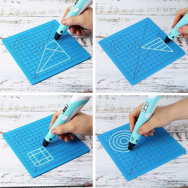 3D Printing Pen Mat, 3D Pen Silicone Mat With Multi-Shaped Base Art Craft And 2 Silicone Caps For Kids, Adults,