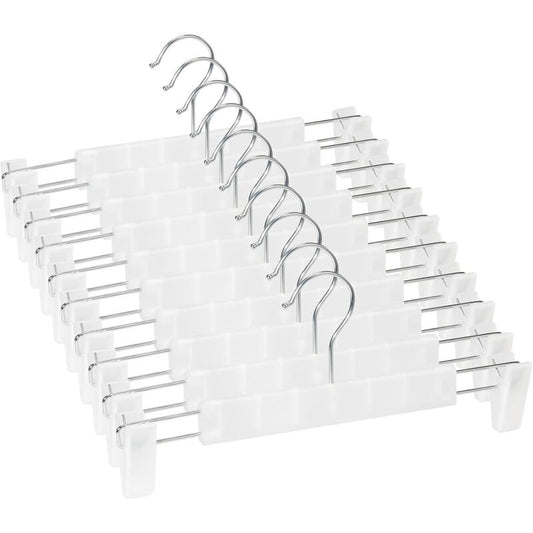 10 Pack Skirt Hangers, Trouser Hangers, With 2 Adjustable Non-Slip Clips, For Hanging Pants, Socks, Skirts - Translucent