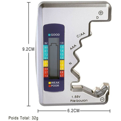 Universal Digital Battery Tester For Aaa Cdn 9V 1.5V Button Cell Mini Batteries