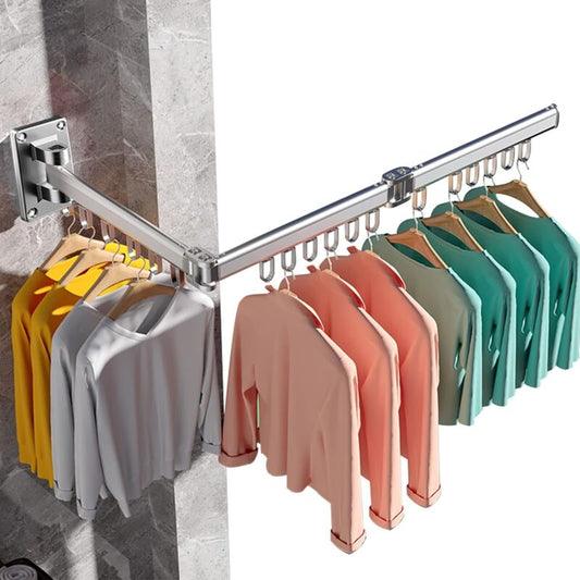 Wall Mounted Clothes Drying Rack, Indoor And Outdoor Foldable Clothes Dryer, Aluminum - Silver