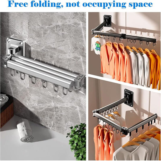 Wall Mounted Clothes Drying Rack, Indoor And Outdoor Foldable Clothes Dryer, Aluminum - Silver