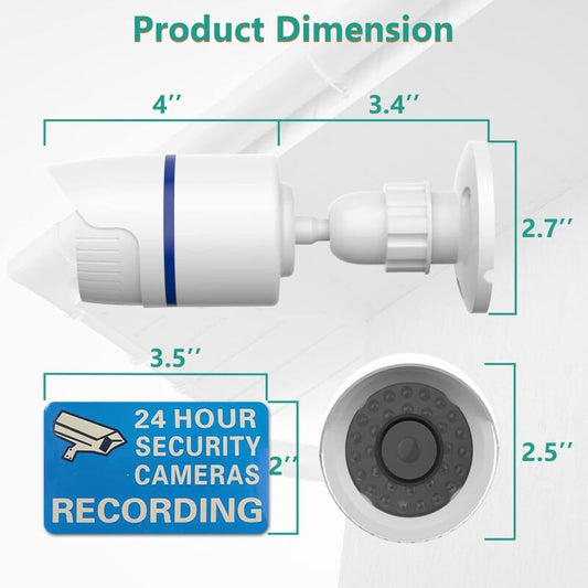 Dummy Dome Camera Simulated Fake Cctv Security Indoor Outdoor With LED Light, Security Alert Warning Sticker, 4 Pack,