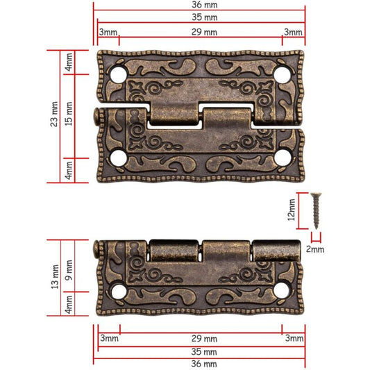 6 pcs Mini Metal Hinges Vintage Style 36 X 23Mm