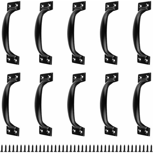 Black Furniture Handle, 10 Pieces Kitchen Cabinet Handles, Arc Drawer Handles, Effortless Push And Pull, With 40