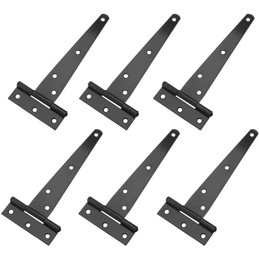 6 Pack T-Shaped Hinges For Garden Shed - 10Cm - Heavy Duty - Forged Steel - Rustproof - Black