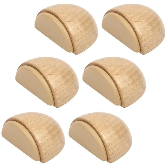 6 pcs Set Door Stops - Adhesive Wooden Door Stop For Floors And Parquet - Adhesive Door Stop - Door Stop (Natural Beech)