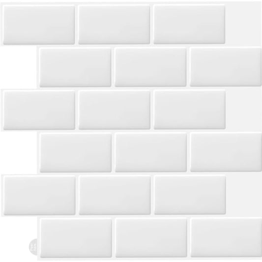 10 pcs White 3D Wall Tile Sticker Kitchen Bathroom (30.5X 30.5Cm)