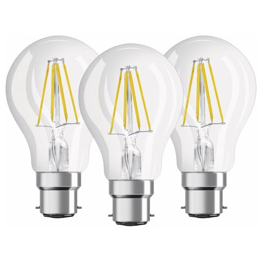 Pack Of 3 Standard LED Filament Bulbs - B22 Base - 6W Equivalent To 60W - Warm White 2700K [Energy Class E]