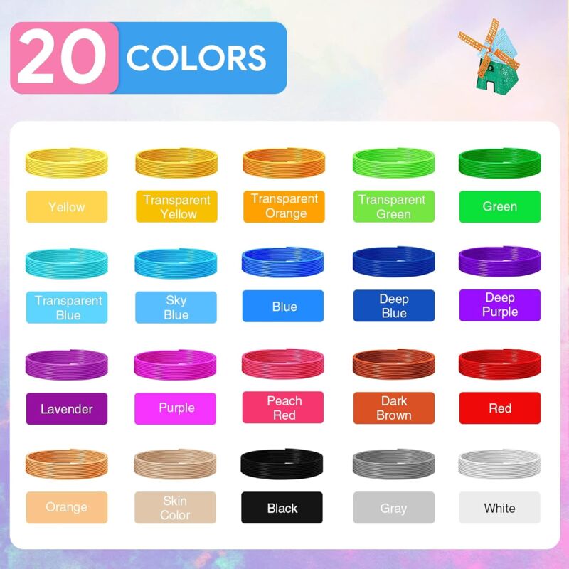 3D Pla Filament, 3D Refill 1.75Mm, 3D Filament 5M 20 Colors Each, Suitable For Kids And Adults, 3D Pen Accessory