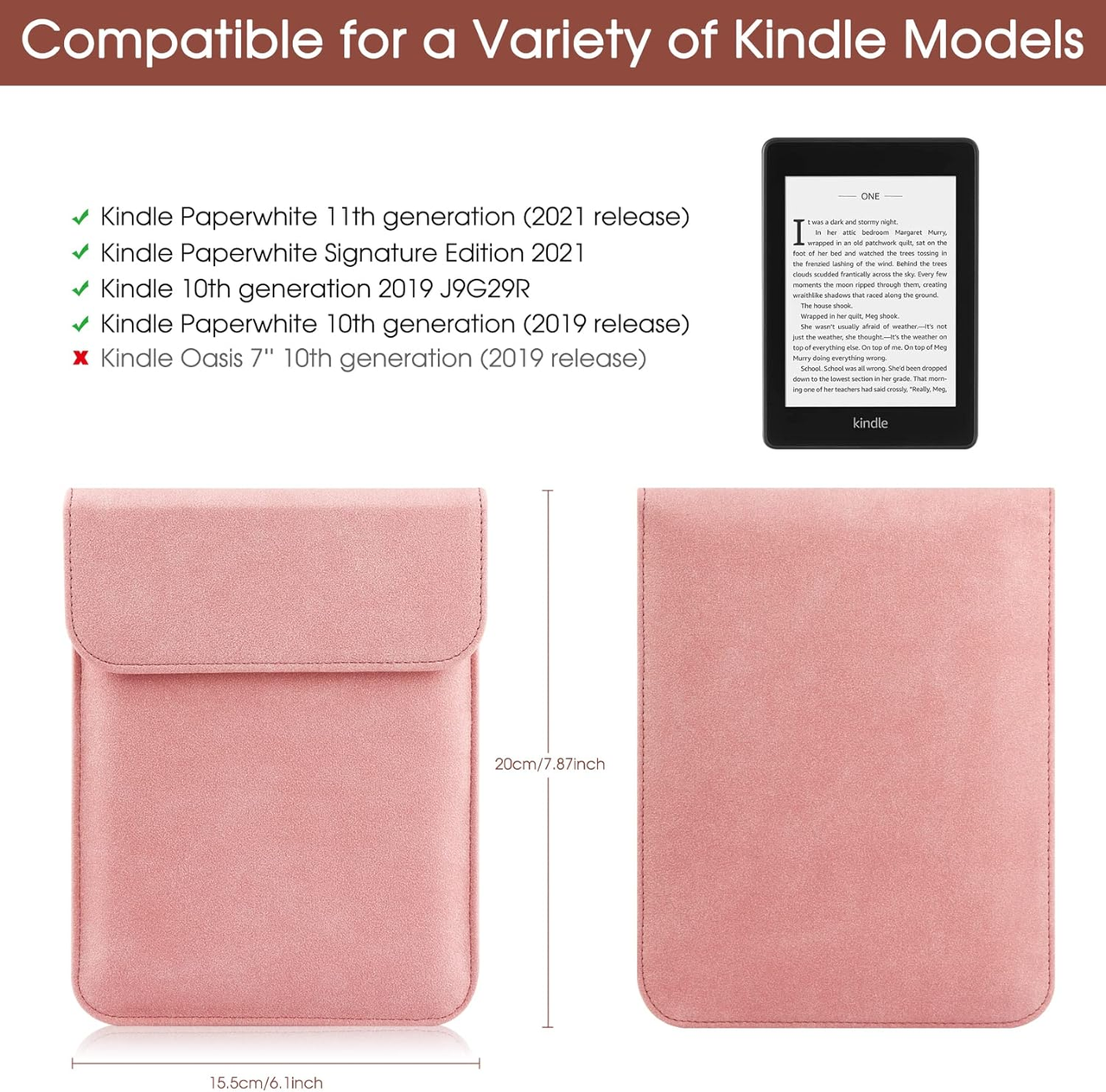 Universal Sleeve Case for 6"，6.8", Kindle Paperwhite/Colorsoft/Signature Edition 2024-2012 Sleeve Bag Pouch Cover for 6-6.8'' Kobo/Tolino/Pocketbook 6-inch ebook Reader,Pink