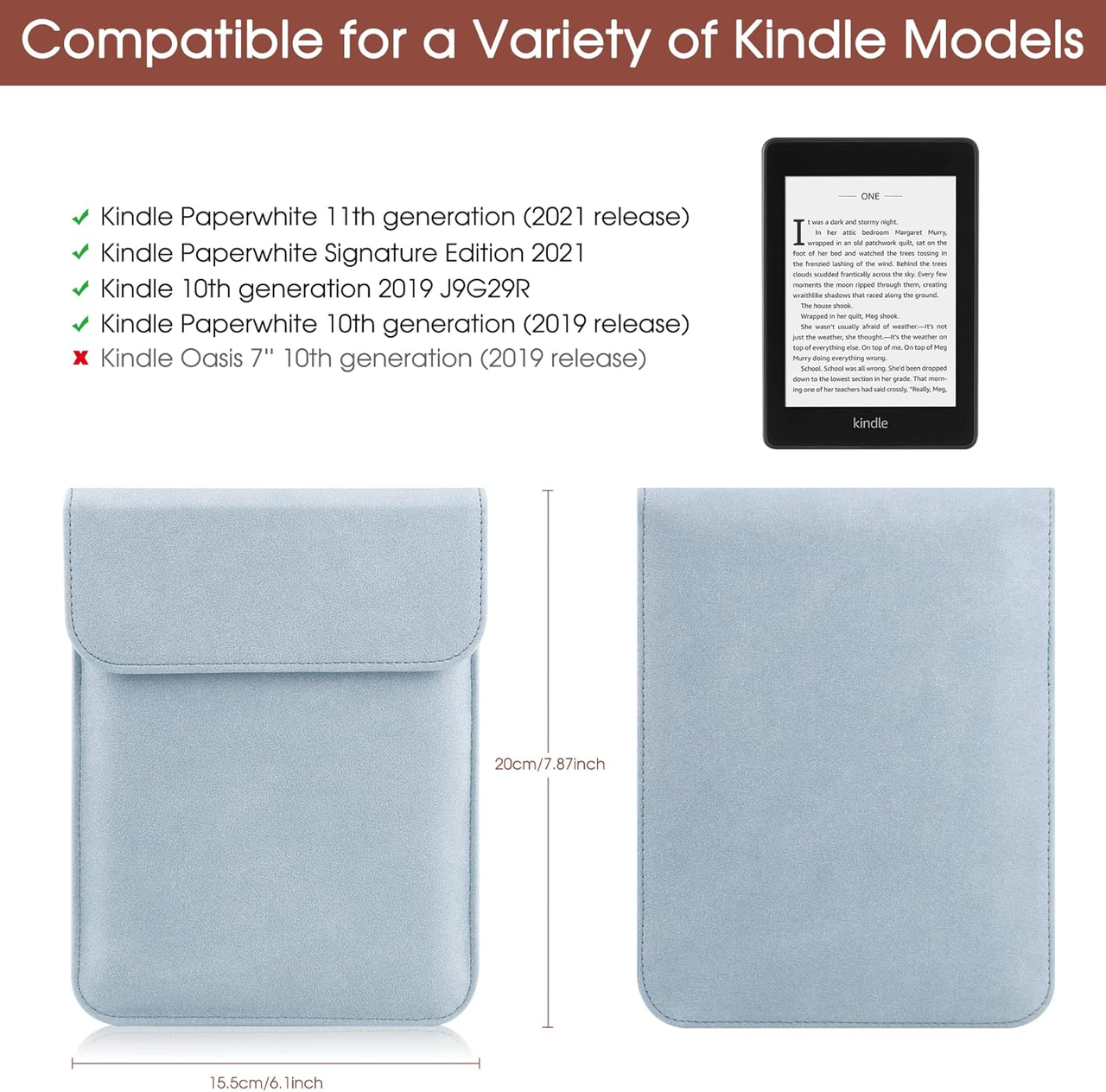 Universal Sleeve Case for 6"，6.8", Kindle Paperwhite/Colorsoft/Signature Edition 2024-2012 Sleeve Bag Pouch Cover for 6-6.8'' Kobo/Tolino/Pocketbook 6-inch ebook Reader,Blue