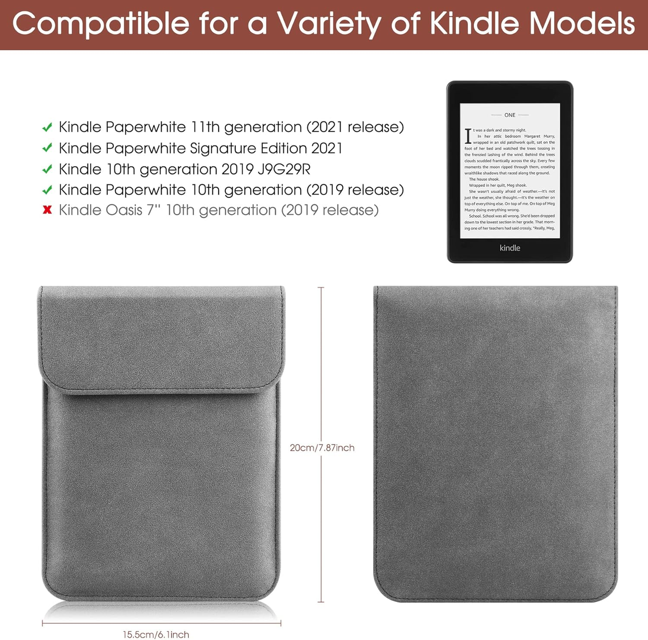 Universal Sleeve Case for 6"，6.8", Kindle Paperwhite/Colorsoft/Signature Edition 2024-2012 Sleeve Bag Pouch Cover for 6-6.8'' Kobo/Tolino/Pocketbook 6-inch ebook Reader,Dark Gray
