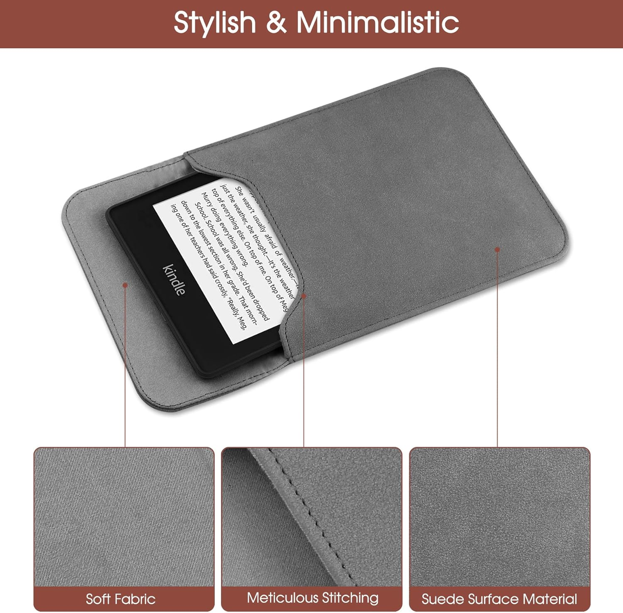 Universal Sleeve Case for 6"，6.8", Kindle Paperwhite/Colorsoft/Signature Edition 2024-2012 Sleeve Bag Pouch Cover for 6-6.8'' Kobo/Tolino/Pocketbook 6-inch ebook Reader,Dark Gray