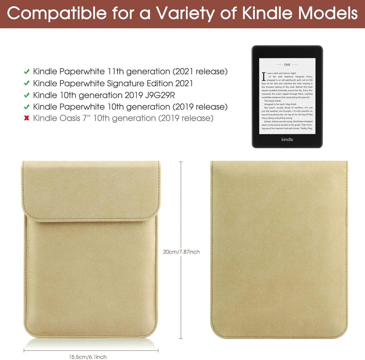 Universal Sleeve Case for 6"，6.8", Kindle Paperwhite/Colorsoft/Signature Edition 2024-2012 Sleeve Bag Pouch Cover for 6-6.8'' Kobo/Tolino/Pocketbook 6-inch ebook Reader,Khaki