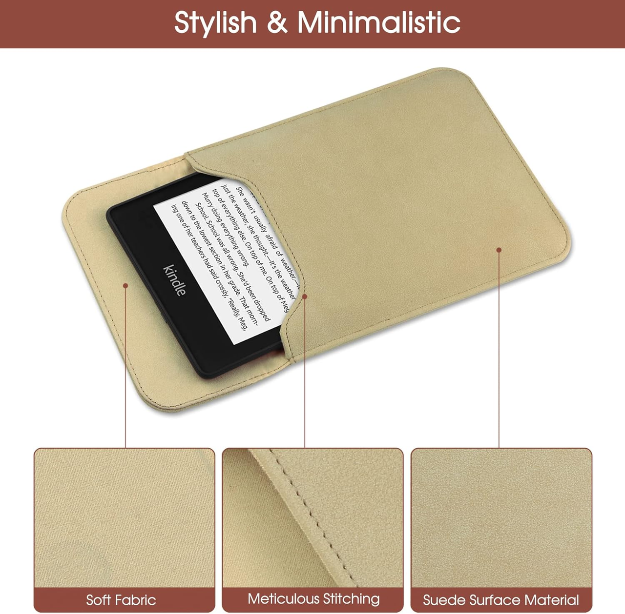 Universal Sleeve Case for 6"，6.8", Kindle Paperwhite/Colorsoft/Signature Edition 2024-2012 Sleeve Bag Pouch Cover for 6-6.8'' Kobo/Tolino/Pocketbook 6-inch ebook Reader,Khaki