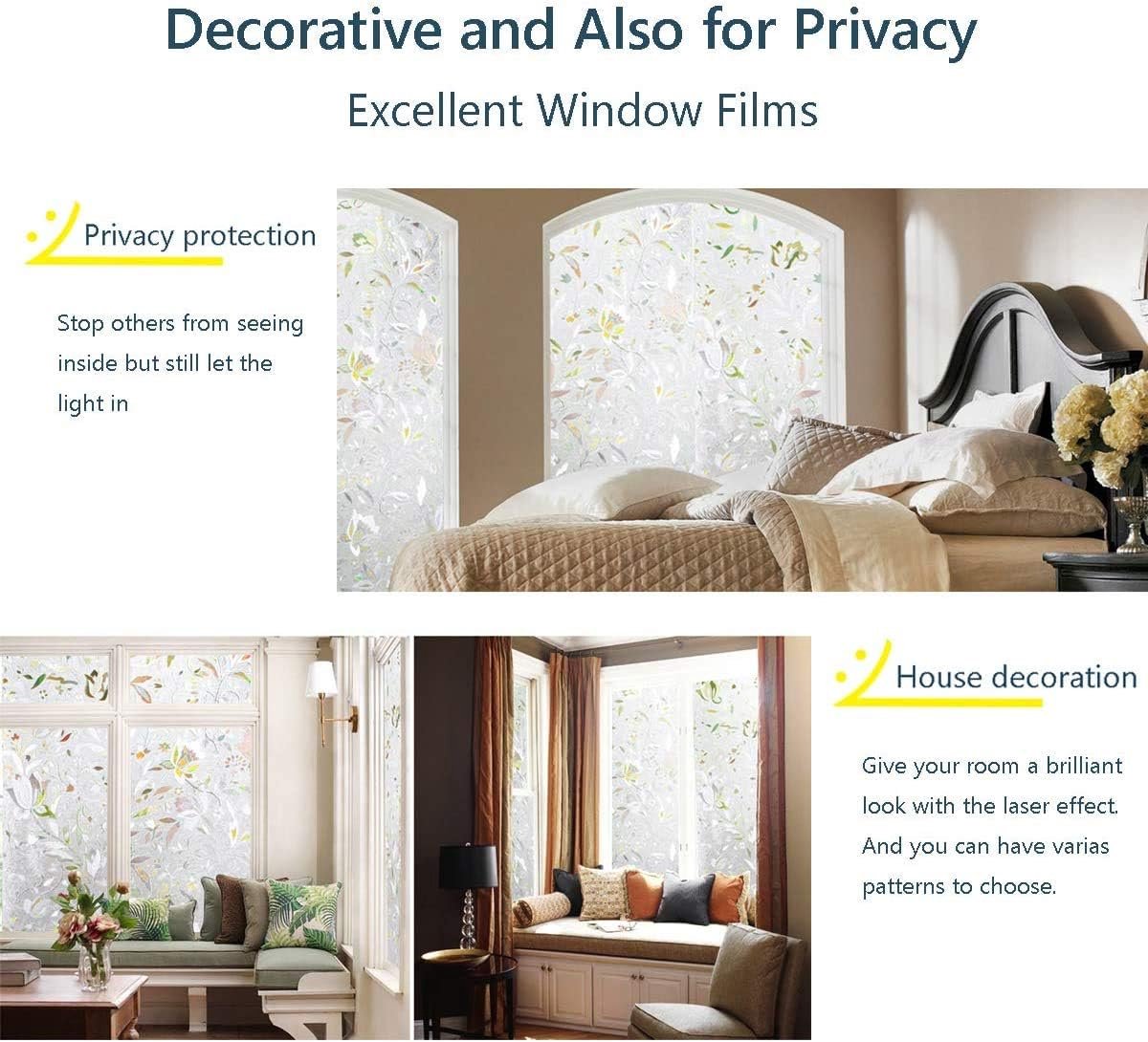 Window film - decorative window film - window sticker - 45x300 cm - Static cling - 3D Orchid - UV-resistant - Privacy screen - Translucent - Adhesive film without glue for windows and bathrooms